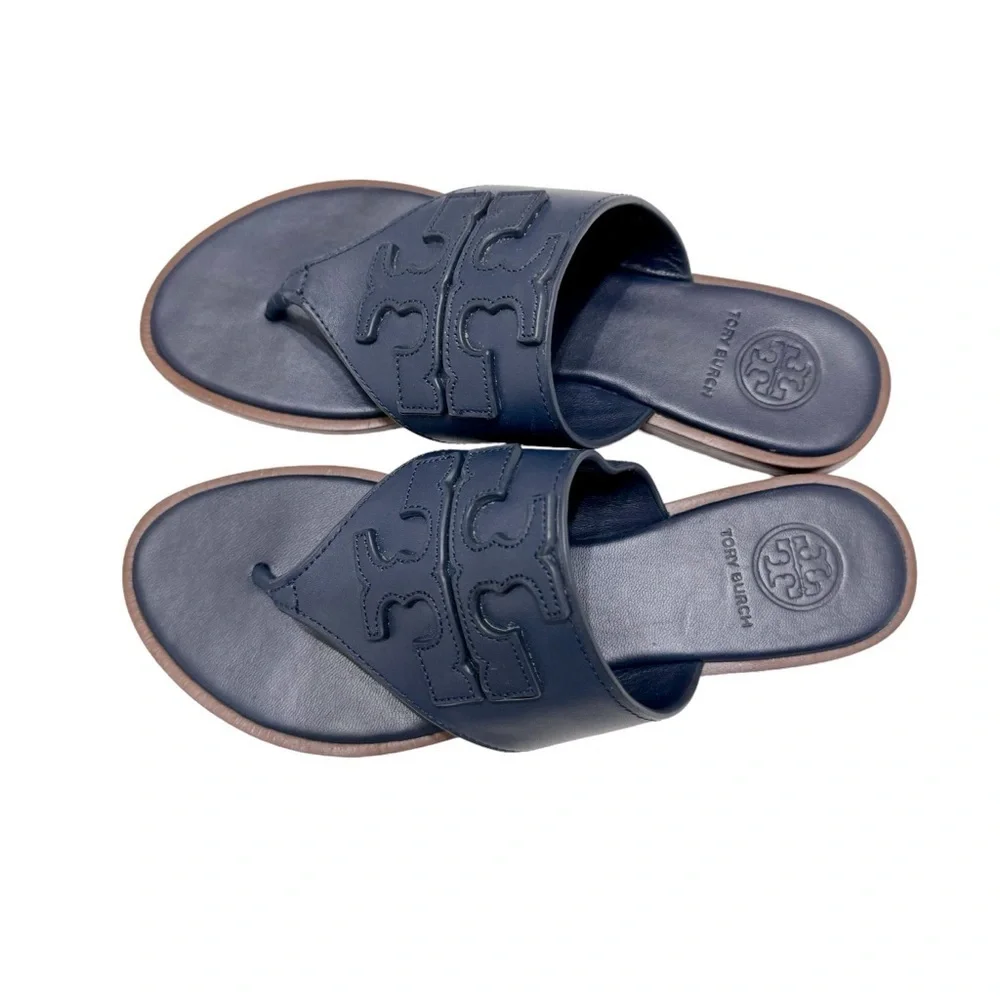 Tory Burch | Weston Full Logo Thong Calf Leather Navy Sz 5.5